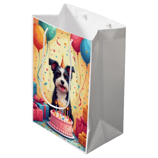 Biewer Terrier Birthday Celebration ミディアムペーパーバッグ (正面アングル)