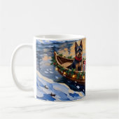 Biewer Terrier Christmas Boat Holiday コーヒーマグカップ (左)