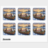 Biewer Terrier Christmas Boat Holiday スクエアシール (シート)