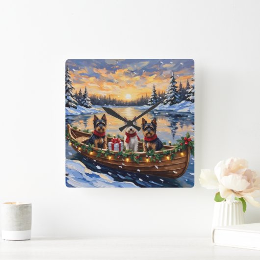 Biewer Terrier Christmas Boat Holiday スクエア壁時計 (ホーム)