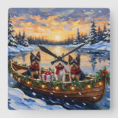 Biewer Terrier Christmas Boat Holiday スクエア壁時計 (正面)