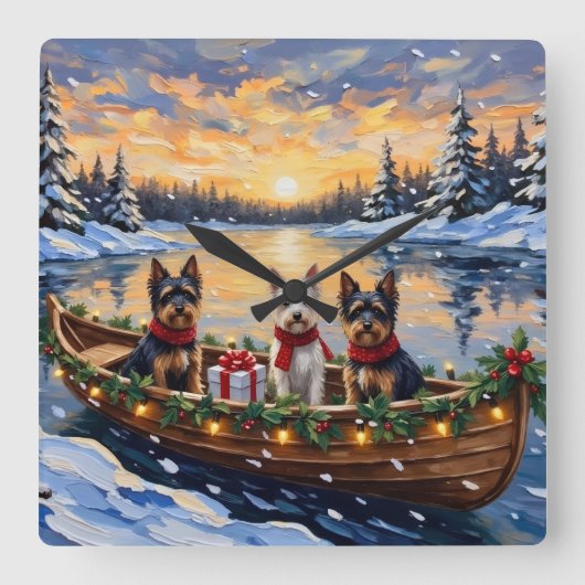 Biewer Terrier Christmas Boat Holiday スクエア壁時計 (正面)