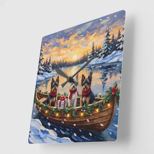 Biewer Terrier Christmas Boat Holiday スクエア壁時計 (傾斜)