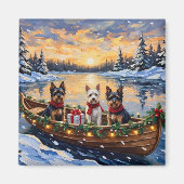Biewer Terrier Christmas Boat Holiday マグネット (正面)