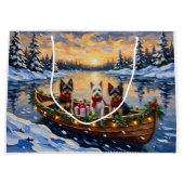 Biewer Terrier Christmas Boat Holiday ラージペーパーバッグ (正面)