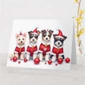 Biewer Terrier Christmas Dress Santa Hat カード (黄色い花)