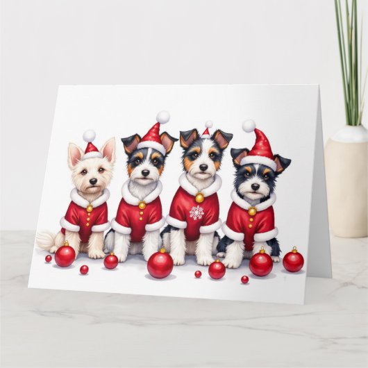 Biewer Terrier Christmas Dress Santa Hat カード (正面)