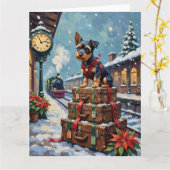 Biewer Terrier Christmas Holiday Travel カード (黄色い花)
