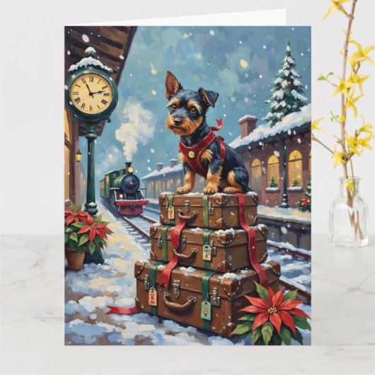 Biewer Terrier Christmas Holiday Travel カード (黄色い花)