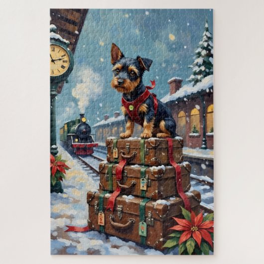 Biewer Terrier Christmas Holiday Travel ジグソーパズル (縦)