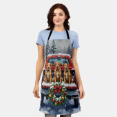 Biewer Terrier Christmas Red Truck Holiday エプロン (着用した状態)