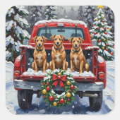 Biewer Terrier Christmas Red Truck Holiday スクエアシール (正面)