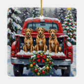 Biewer Terrier Christmas Red Truck Holiday セラミックオーナメント (裏面)