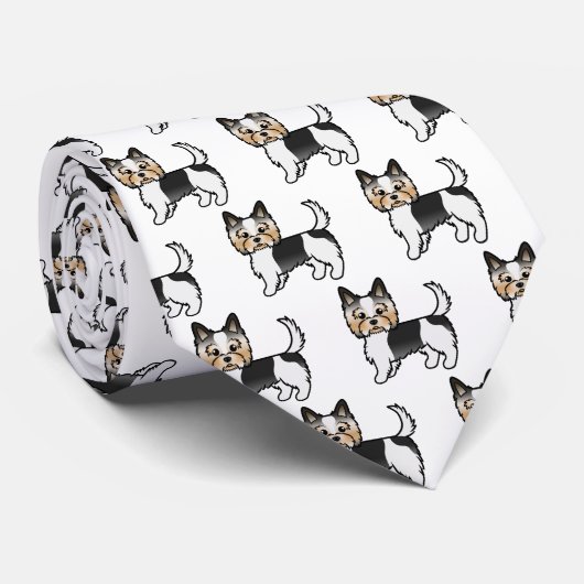 Biewer Terrier Cute Cartoon Dog Pattern ネクタイ (ロール)