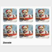 Biewer Terrier Dog in Sledge Let it Snow Christmas スクエアシール (シート)