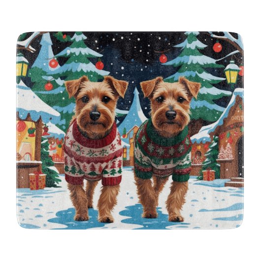 Biewer Terrier Dogs Christmas Snow Holiday カッティングボード (正面)