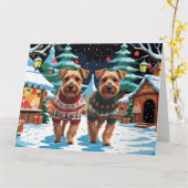 Biewer Terrier Dogs Christmas Snow Holiday カード (黄色い花)