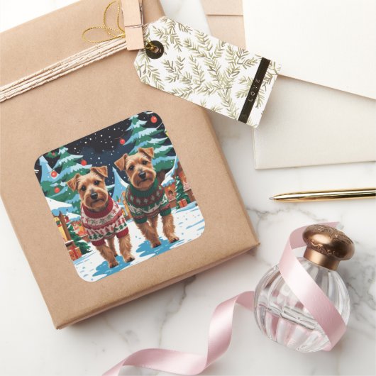 Biewer Terrier Dogs Christmas Snow Holiday スクエアシール (ギフト)