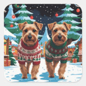 Biewer Terrier Dogs Christmas Snow Holiday スクエアシール (正面)