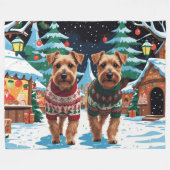 Biewer Terrier Dogs Christmas Snow Holiday フリースブランケット (正面(横))