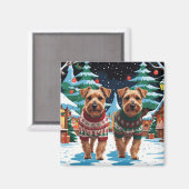 Biewer Terrier Dogs Christmas Snow Holiday マグネット (正面/裏面)