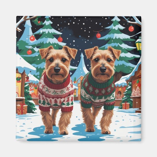 Biewer Terrier Dogs Christmas Snow Holiday マグネット (正面)