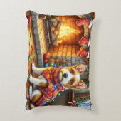 Biewer Terrier Fireplace with Christmas Lights アクセントクッション (裏面(縦))