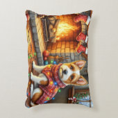 Biewer Terrier Fireplace with Christmas Lights アクセントクッション (正面(垂直))