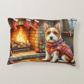 Biewer Terrier Fireplace with Christmas Lights アクセントクッション (裏面)