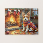 Biewer Terrier Fireplace with Christmas Lights ジグソーパズル (横)