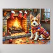 Biewer Terrier Fireplace with Christmas Lights ポスター (正面)