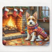 Biewer Terrier Fireplace with Christmas Lights マウスパッド (正面)