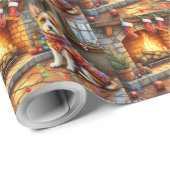 Biewer Terrier Fireplace with Christmas Lights ラッピングペーパー (ロールコーナー)