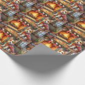 Biewer Terrier Fireplace with Christmas Lights ラッピングペーパー (角)