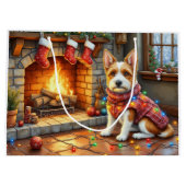 Biewer Terrier Fireplace with Christmas Lights ラージペーパーバッグ (裏面)