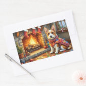 Biewer Terrier Fireplace with Christmas Lights 長方形シール (封筒)