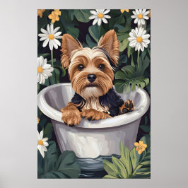 Biewer Terrier In Bathtub Poster, Funny Dog ポスター