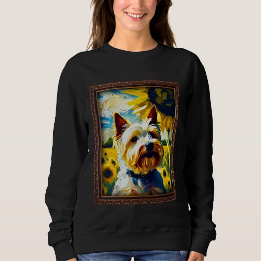 Biewer Terrier Painting Sunflower Flower Mom Women スウェットシャツ (正面)