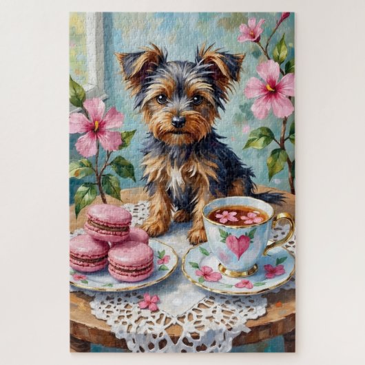 Biewer Terrier Valentine's Day Heart Tea Party ジグソーパズル (縦)