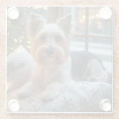 Biewer Terrier With Christmas Lights Holiday ガラスコースター (裏面)