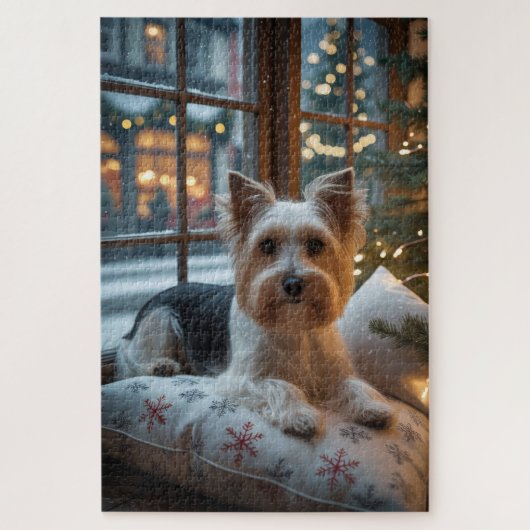 Biewer Terrier With Christmas Lights Holiday ジグソーパズル (縦)