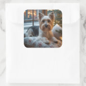 Biewer Terrier With Christmas Lights Holiday スクエアシール (バッグ)
