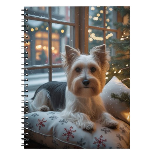 Biewer Terrier With Christmas Lights Holiday ノートブック (正面)