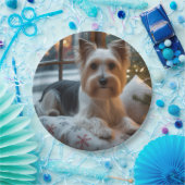 Biewer Terrier With Christmas Lights Holiday ペーパープレート (パーティー)