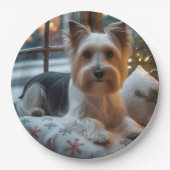 Biewer Terrier With Christmas Lights Holiday ペーパープレート (正面)