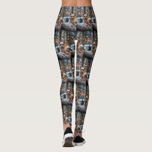 Biewer Terrier With Christmas Lights Holiday レギンス (裏面)