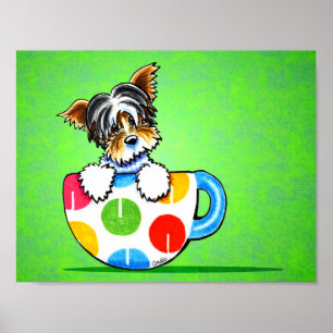 Biewer Yorkie Polka Dot Cup Green ポスター