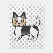 Biewer Yorkshire Terrier Cute Cartoon Dog & Paws フリースブランケット (正面)