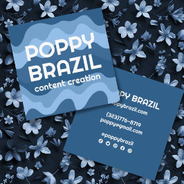 BIGはっきりしたレトロ曲線波ストライプ線カッコいい青 スクエア名刺