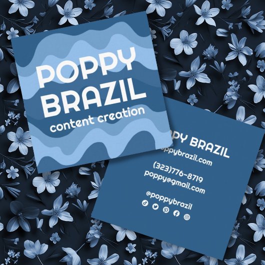 BIGはっきりしたレトロ曲線波ストライプ線カッコいい青 スクエア名刺